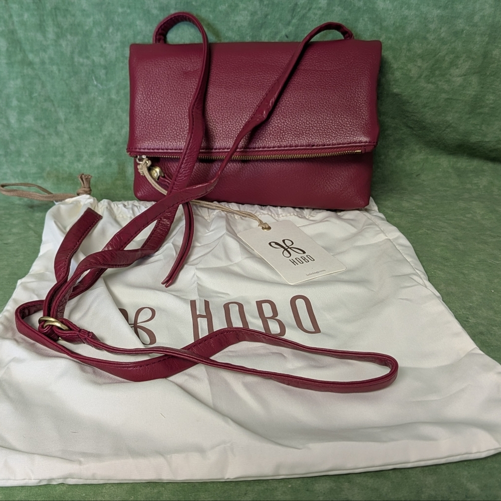 HOBO Red Leather Hobo Bag with Gold Accents